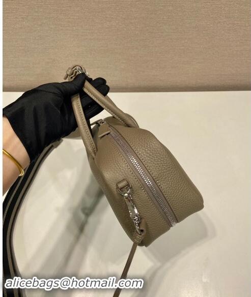 Top Grade Prada Grained Leather Top Handle Bag 1BB102 Grey 2023