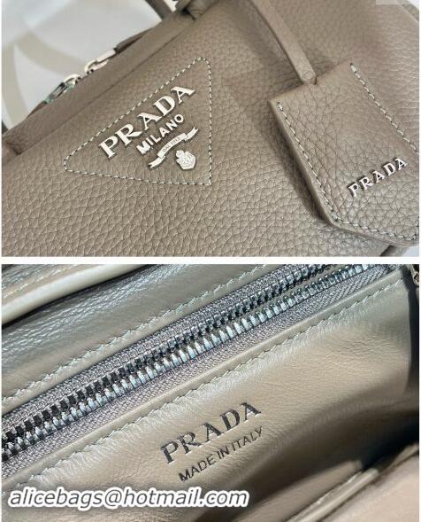 Top Grade Prada Grained Leather Top Handle Bag 1BB102 Grey 2023