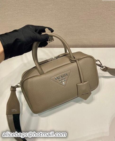 Top Grade Prada Grained Leather Top Handle Bag 1BB102 Grey 2023