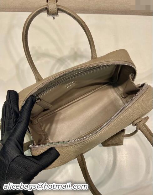 Top Grade Prada Grained Leather Top Handle Bag 1BB102 Grey 2023