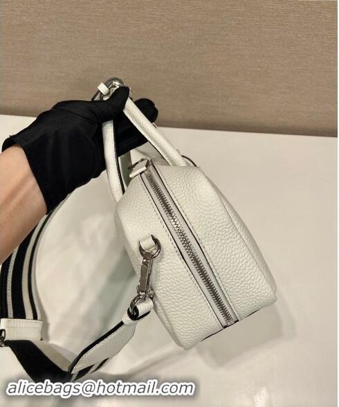 Most Popular Prada Grained Leather Top Handle Bag 1BB102 White 2023