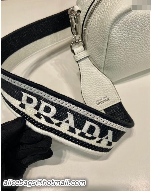 Most Popular Prada Grained Leather Top Handle Bag 1BB102 White 2023