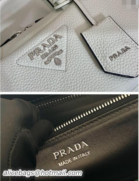 Most Popular Prada Grained Leather Top Handle Bag 1BB102 White 2023