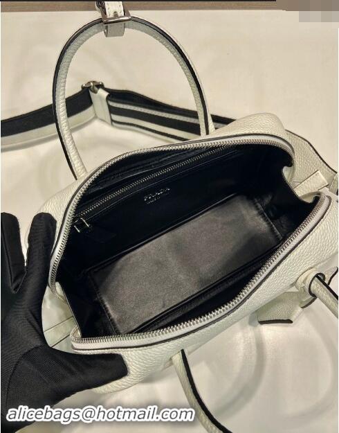 Most Popular Prada Grained Leather Top Handle Bag 1BB102 White 2023