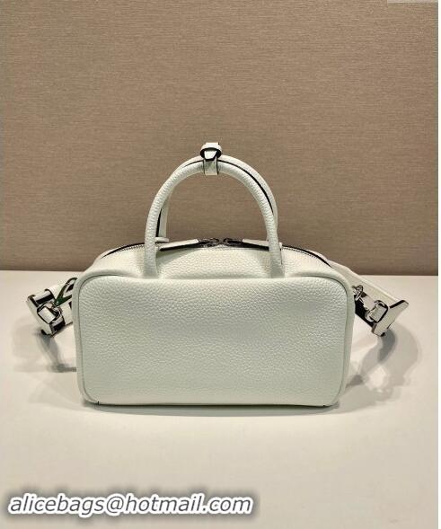 Most Popular Prada Grained Leather Top Handle Bag 1BB102 White 2023