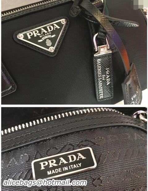 Famous Brand Prada Nylon and Saffiano Leather Small Top Handle Bag 1BA846 Black 2023