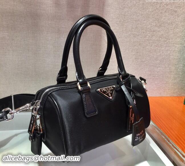 Famous Brand Prada Nylon and Saffiano Leather Small Top Handle Bag 1BA846 Black 2023