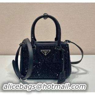 Reasonable Price Prada Galleria satin mini-bag with crystals 1BA906 Black 2023