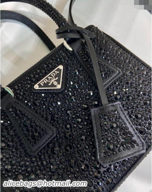 Reasonable Price Prada Galleria satin mini-bag with crystals 1BA906 Black 2023