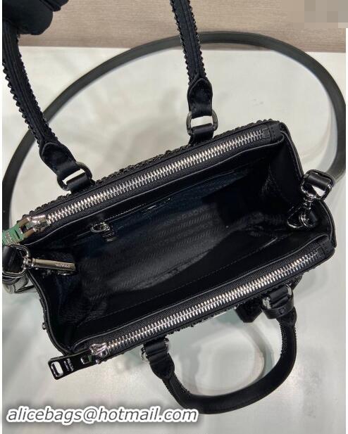 Reasonable Price Prada Galleria satin mini-bag with crystals 1BA906 Black 2023