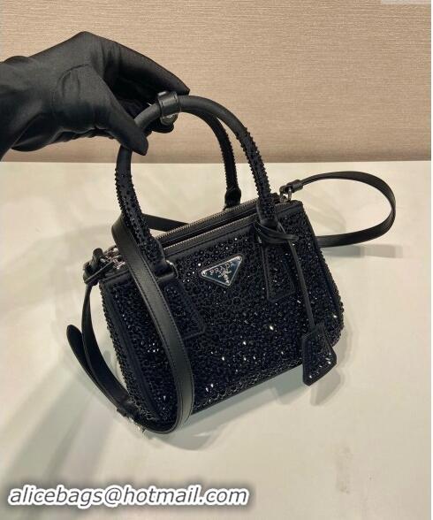 Reasonable Price Prada Galleria satin mini-bag with crystals 1BA906 Black 2023