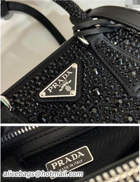 Reasonable Price Prada Galleria satin mini-bag with crystals 1BA906 Black 2023