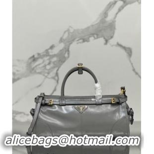 Well Crafted Prada Medium shiny leather top handbag 1BA426 Grey 2024