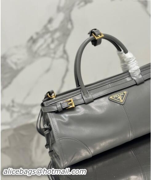 Well Crafted Prada Medium shiny leather top handbag 1BA426 Grey 2024