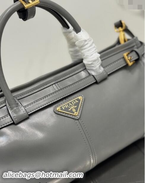 Well Crafted Prada Medium shiny leather top handbag 1BA426 Grey 2024