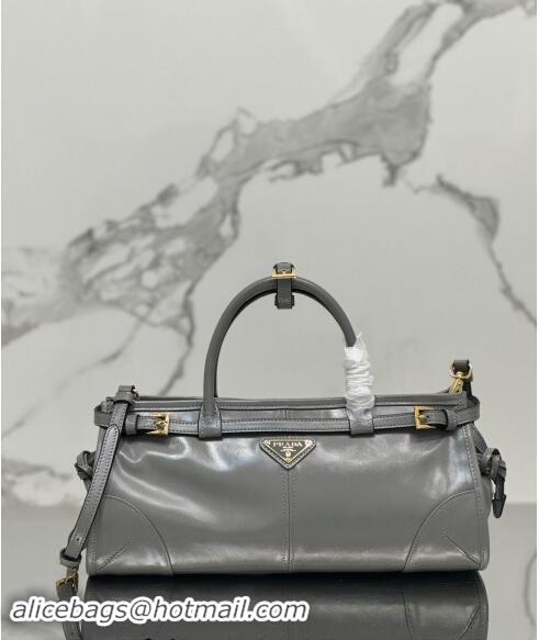 Well Crafted Prada Medium shiny leather top handbag 1BA426 Grey 2024