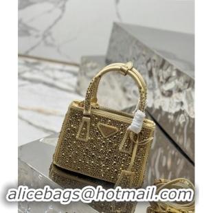 Trendy Design Prada Galleria satin mini-bag with Strass 1BA906 Gold 2024