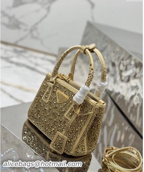 Trendy Design Prada Galleria satin mini-bag with Strass 1BA906 Gold 2024