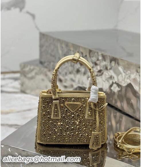 Trendy Design Prada Galleria satin mini-bag with Strass 1BA906 Gold 2024