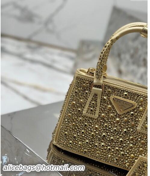 Trendy Design Prada Galleria satin mini-bag with Strass 1BA906 Gold 2024