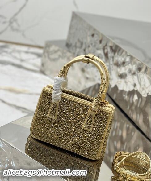 Trendy Design Prada Galleria satin mini-bag with Strass 1BA906 Gold 2024