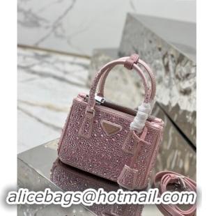 Famous Brand Prada Galleria satin mini-bag with Strass 1BA906 Pink 2024