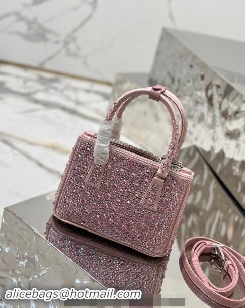 Famous Brand Prada Galleria satin mini-bag with Strass 1BA906 Pink 2024