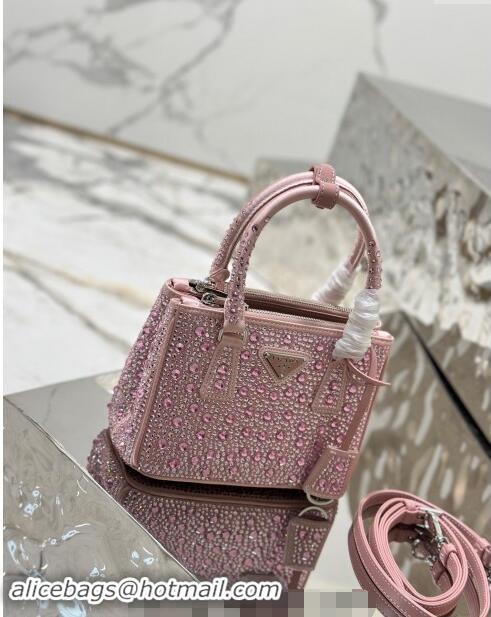 Famous Brand Prada Galleria satin mini-bag with Strass 1BA906 Pink 2024