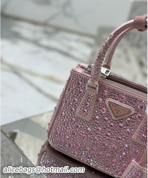 Famous Brand Prada Galleria satin mini-bag with Strass 1BA906 Pink 2024