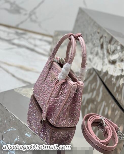 Famous Brand Prada Galleria satin mini-bag with Strass 1BA906 Pink 2024