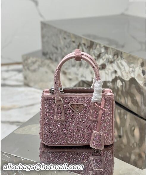 Famous Brand Prada Galleria satin mini-bag with Strass 1BA906 Pink 2024