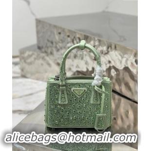 Top Quality Prada Galleria satin mini-bag with Strass 1BA906 Light Green 2024