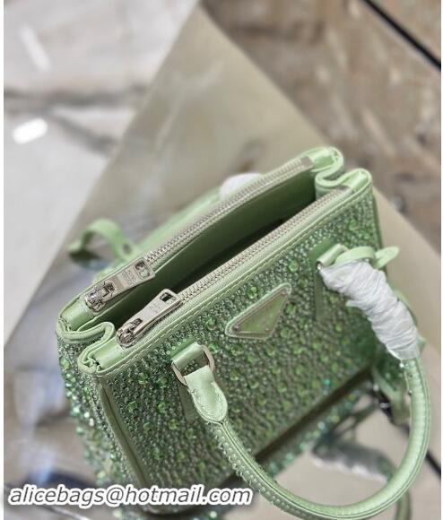 Top Quality Prada Galleria satin mini-bag with Strass 1BA906 Light Green 2024