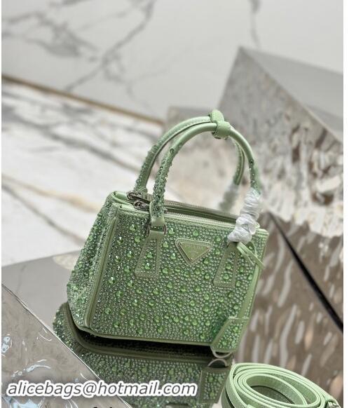 Top Quality Prada Galleria satin mini-bag with Strass 1BA906 Light Green 2024