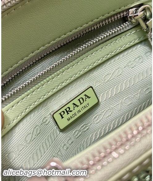 Top Quality Prada Galleria satin mini-bag with Strass 1BA906 Light Green 2024