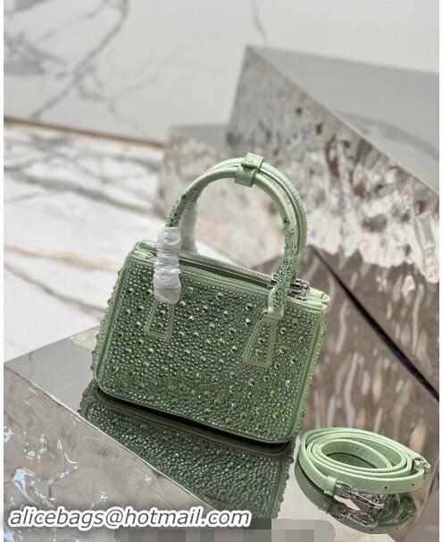 Top Quality Prada Galleria satin mini-bag with Strass 1BA906 Light Green 2024