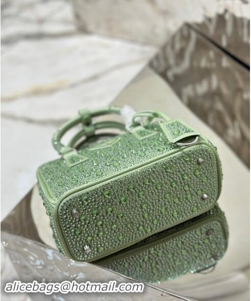 Top Quality Prada Galleria satin mini-bag with Strass 1BA906 Light Green 2024