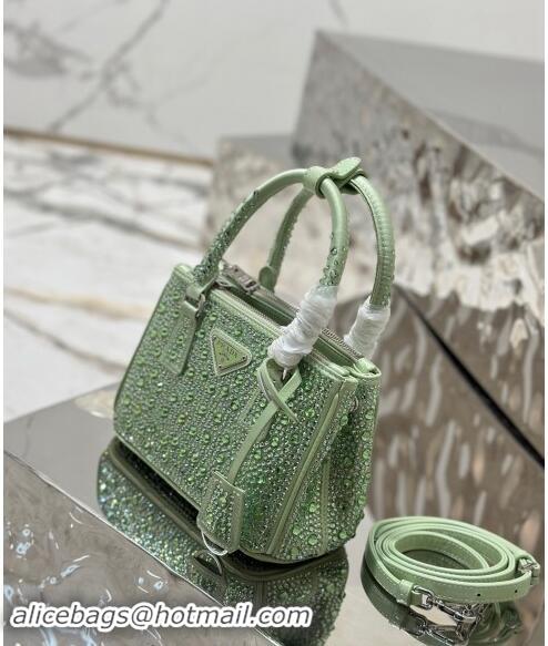 Top Quality Prada Galleria satin mini-bag with Strass 1BA906 Light Green 2024