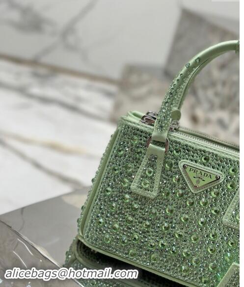 Top Quality Prada Galleria satin mini-bag with Strass 1BA906 Light Green 2024