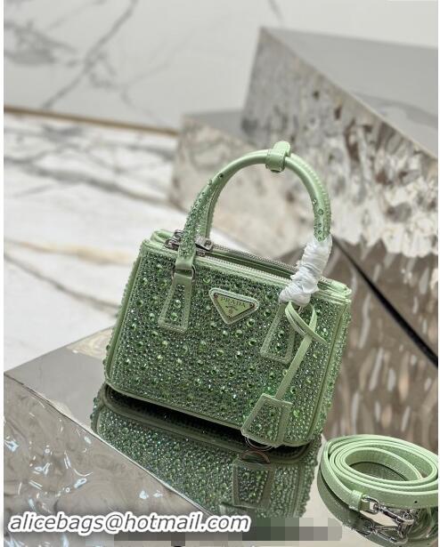 Top Quality Prada Galleria satin mini-bag with Strass 1BA906 Light Green 2024