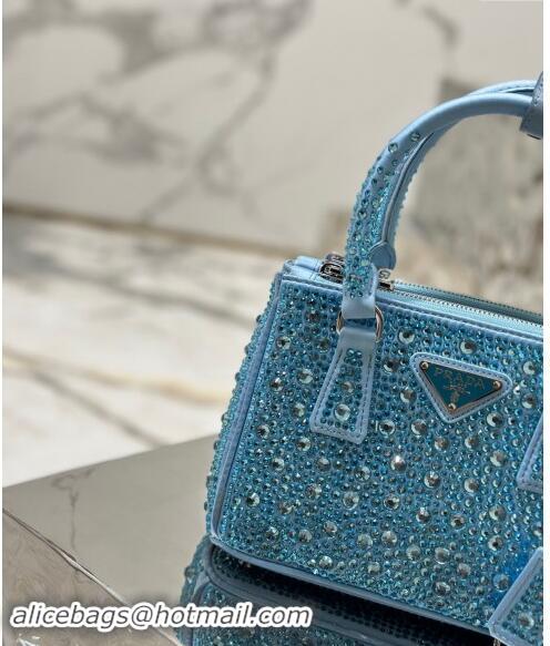 Market Sells Prada Galleria satin mini-bag with Strass 1BA906 Light Blue 2024