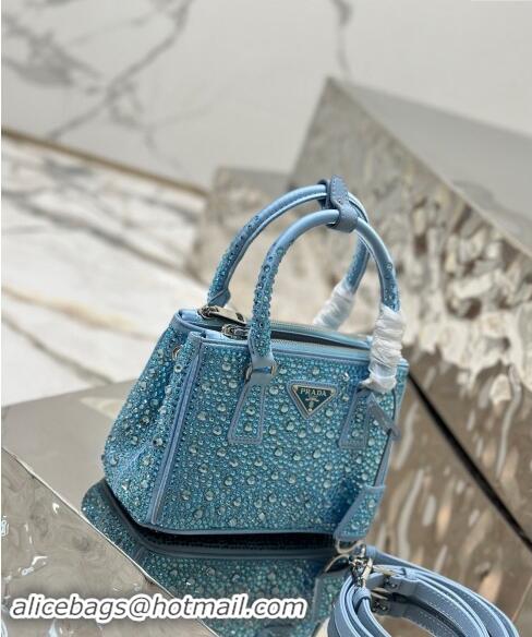 Market Sells Prada Galleria satin mini-bag with Strass 1BA906 Light Blue 2024