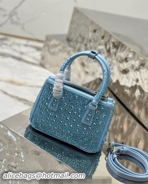 Market Sells Prada Galleria satin mini-bag with Strass 1BA906 Light Blue 2024