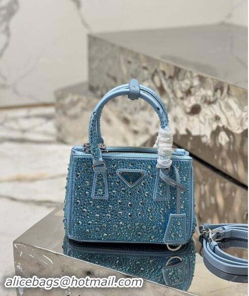 Market Sells Prada Galleria satin mini-bag with Strass 1BA906 Light Blue 2024