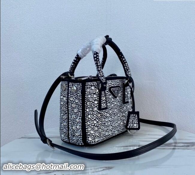 Well Crafted Prada Galleria Satin Mini Bag with Strass 1BA906 Black 2024