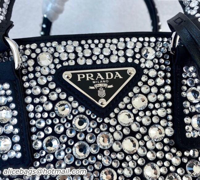 Well Crafted Prada Galleria Satin Mini Bag with Strass 1BA906 Black 2024