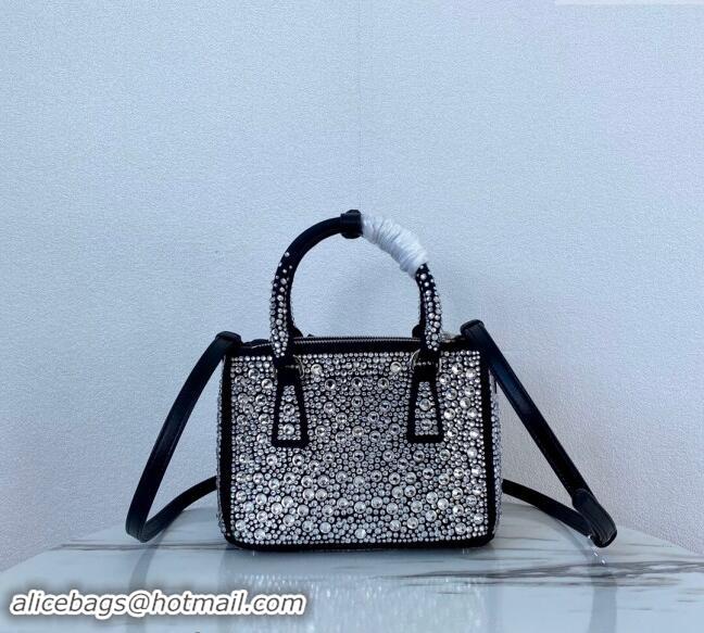 Well Crafted Prada Galleria Satin Mini Bag with Strass 1BA906 Black 2024