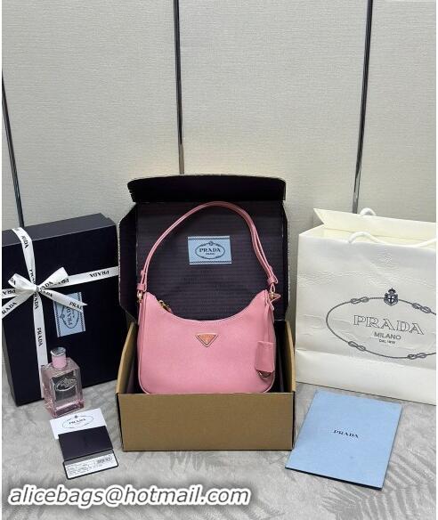 New Release Creation Prada Re-Edition Saffiano leather mini bag 1BC204 Light Pink 2024