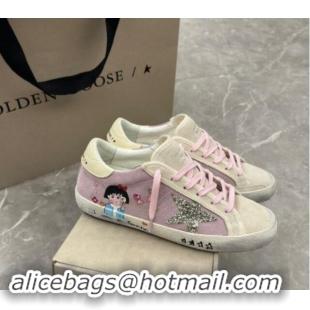 Grade Quality Golden Goose Super-Star Sneakers in Grey and Purple Suede with Girl Print 0530001