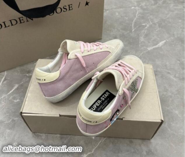 Grade Quality Golden Goose Super-Star Sneakers in Grey and Purple Suede with Girl Print 0530001